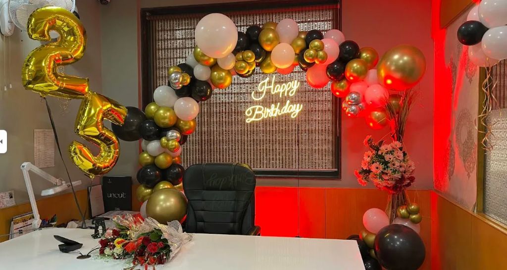 Black & Gold 25th Birthday setup by Decor Town, Jaipur